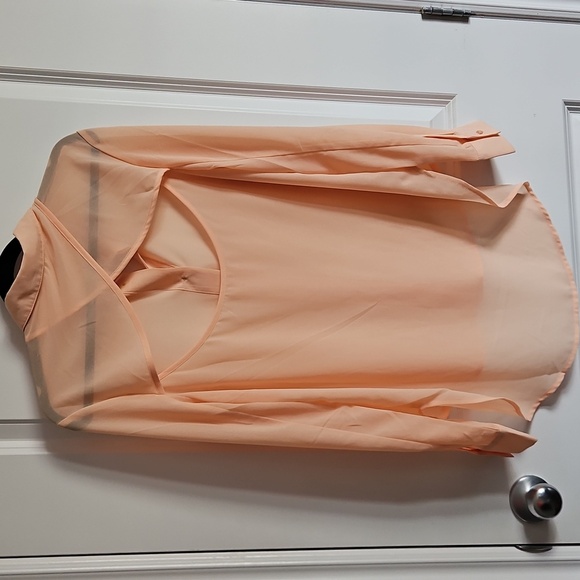 2/$20 Mink Pink - Peach Sheer Button-Up High/Low Blouse - Size Small - Picture 4 of 5